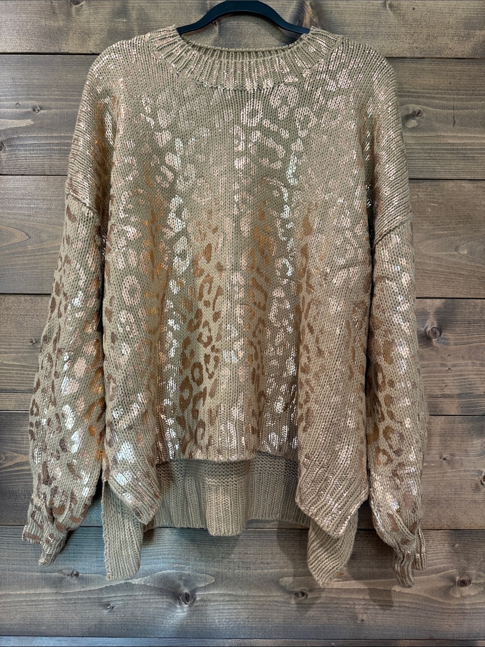 JODIFL Metallic Leopard Crewneck Sweater - Taupe & Gold